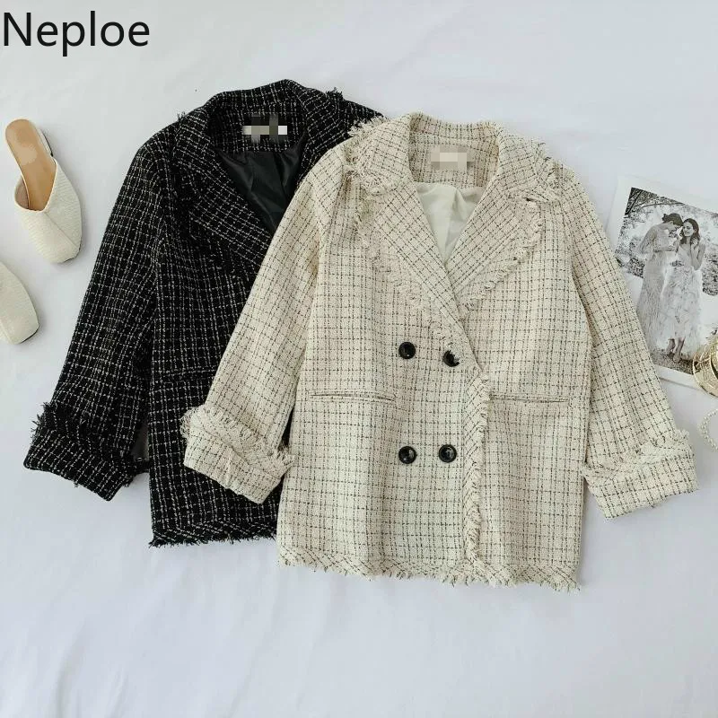 

Neploe French Temperament Small Fragrance Abrigos Mujer Inverno Loose Double Breasted Burr Coat Autumn Mid Long Jacket 45794