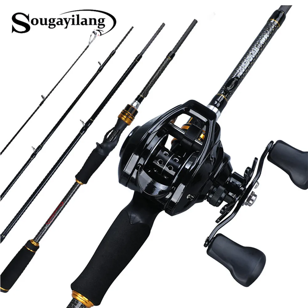 Sougayilang 1.8M 2.1M 2.4M Casting Fishing Rod Reel Combo 4 Sections Carbon Fiber Fishing Rod Baitcasting Reel Pesca Tackle