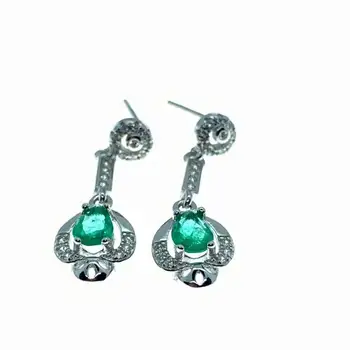 

SHILOVEM 925 sterling silver real Natural Emerald stud earrings classic fine Jewelry new wedding 4*6mm de0406229agml