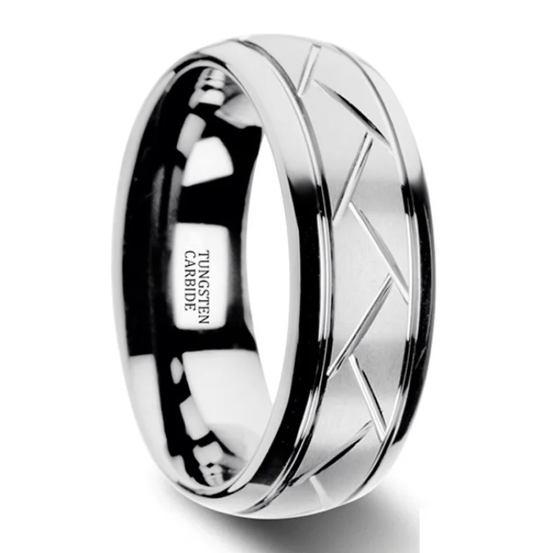 5 Colors Simple Men's Groove Oblique Cut Stainless Steel Rings Groom Engagement Wedding Band Cocktail Party Jewelry For Men