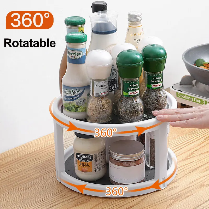 

Two Level Storage Shelf Turntable - Multi Level Rotary Kitchen Spice Manager Cabinets For Pantries, Bathrooms, Refrigerators