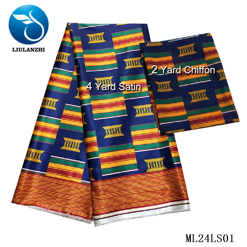 LIULANZHI атласная ткань 4 ярдов и 2 ярдов шифон платье принты атласная ткань Анкара Стиль атласная ткань ML24LS01-13