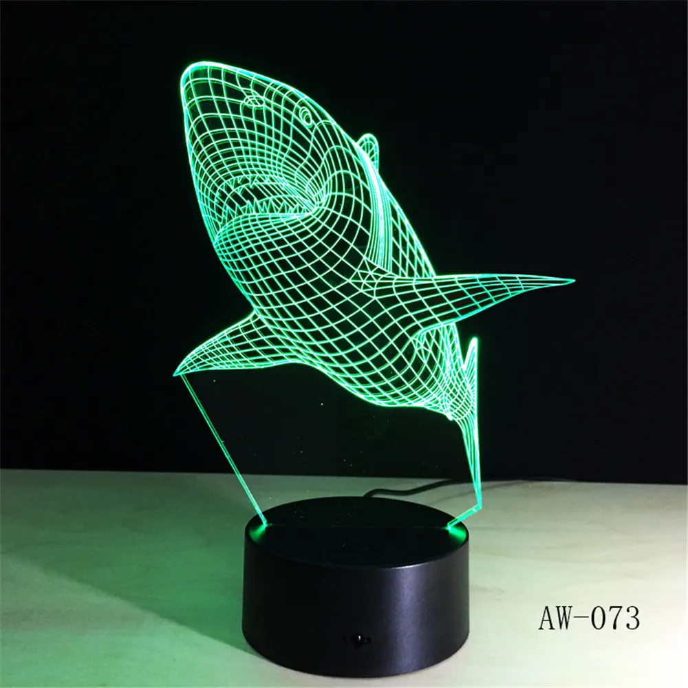 3D LED Night Lights Shark with 7 Colors Light for Home Decoration Lamp Amazing Visualization Optical Illusion 73 | Лампы и освещение