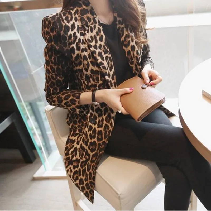 Женский леопардовый блейзер с принтом с длинным рукавом размера плюс, блейзеры на одной пуговице, осеннее пальто Highstreet
