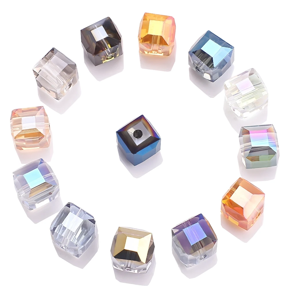 10mm Square Glass Beads 20pcs Multi Colors Faceted Crystal Cube Beads