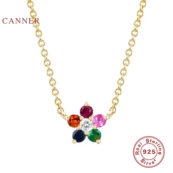 

CANNER Handcuffs Real 925 Sterling Silver Necklace For Women 2020 Jewelry Rainbow Flower Pearl Chain Necklace Collares Collar