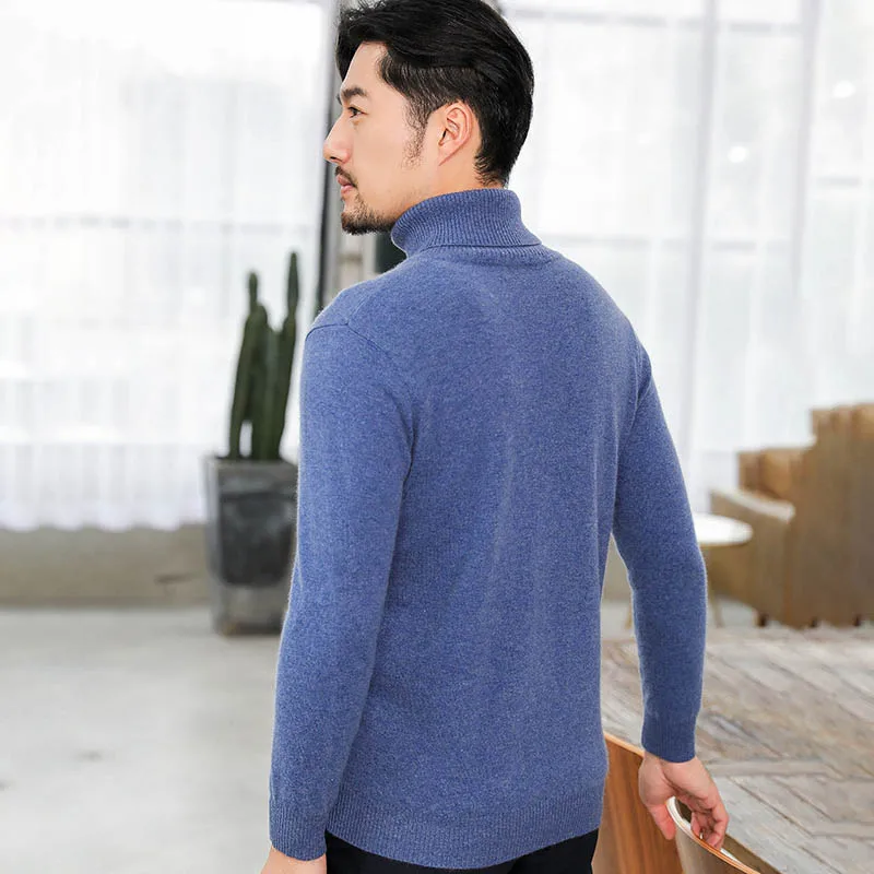 Seller LHZSYY 2020Autumn Winter New High-Lapel Men's Pure Wool Sweater Loose Wild Thick Knitted Pullover Warm Cashmere Short Base Shirt