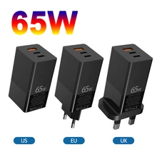 65 w gan carregador eua plug uk ue plug viagem qc4 qc 4.0 pd 3.0 tipo c telefone celular 65 w carregador de parede rápida para o telefone