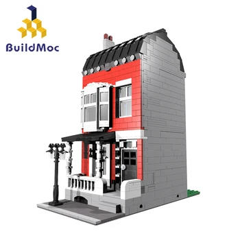 

BuildMoc City Street View MOC Red Town House European Style Buildings Creator Assembled Educational Building Blocks For Children