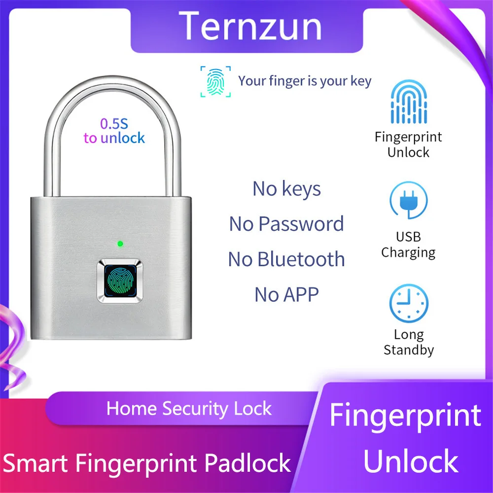 

Keyless Smart Fingerprint Lock USB Charging Zinc Alloy Door Lock 0.5S Quick Unlock Fingerprint Padlock For Door Luggage Safe