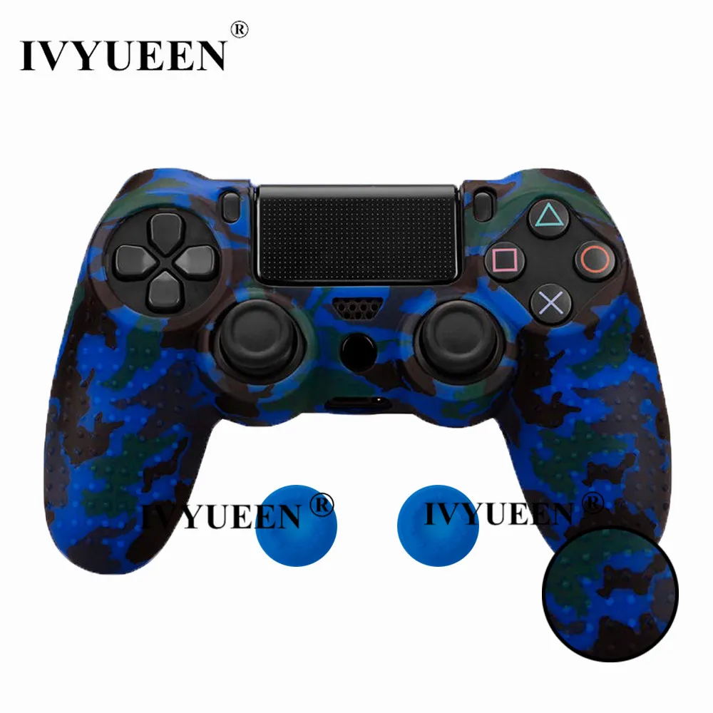 Blue Camo IVYUEEN 25 цветов Противоскользящий силиконовый защитный чехол для sony playstation 4 PS4 DS4 Pro тонкий контроллер Thumb Grip Caps - Цвет: Blue Camo