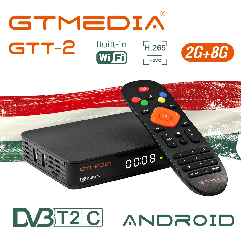ТВ приставка GTMEDIA GTT2 DVB + T/T2/Cable на Android 2 8 Гб 1080p 6 0 4K H.265 встроенный Wi Fi 4