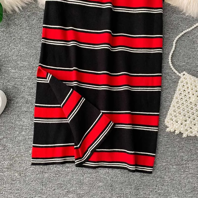 NiceMix новая полосатая Осенняя Женская юбка трикотажная стрейч модная Faldas Mujer Moda Высокая талия панелями женские длинные юбки