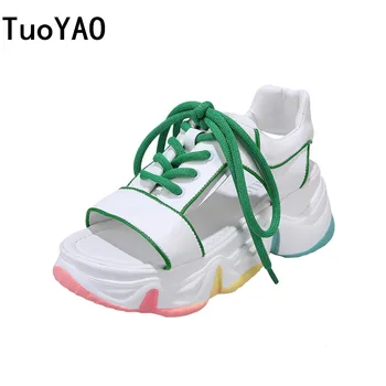 

TuoYAO New 2020 New Summer Women Sandals shoes Black White Platform Sandals Comfortable Women Thick Sole Beach sandals Woman