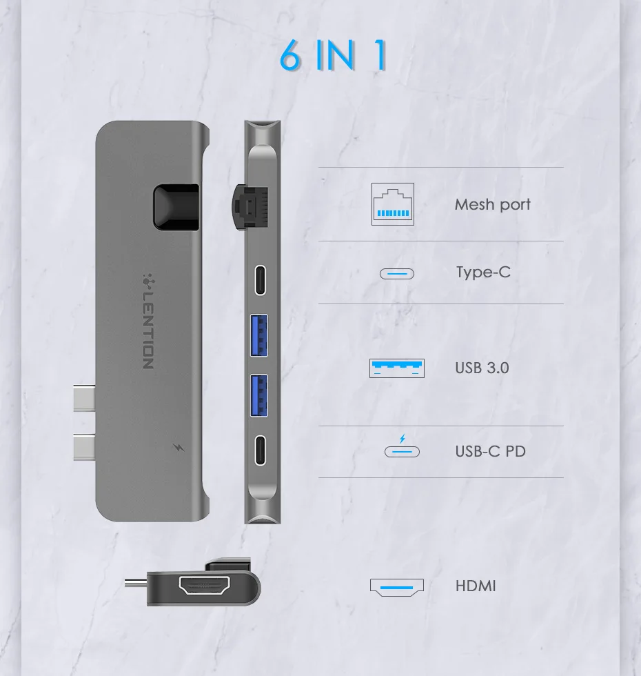 USB C концентратор с 40 Гбит/с Thunderbolt 3100 Вт питания, 4K HDMI, 2 USB 3,0, type C, гигабитный Ethernet адаптер для нового Mac Air
