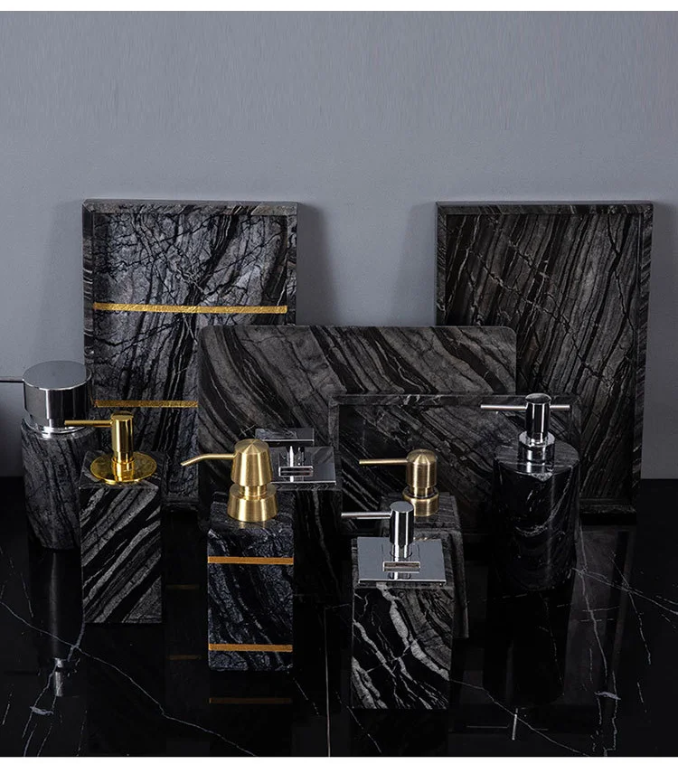 Ancient Wood Grain Marble Bathroom Soap Dispenser Toothbrush Holder Image 2