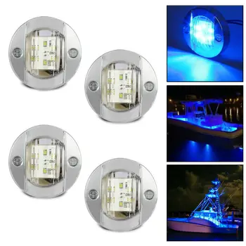 

4pcs Waterproof Round Marine Boat 6 Wide Angle LED Stern Lights Chromium-plated Plastic Blue Cabin Deck Courtesy Light