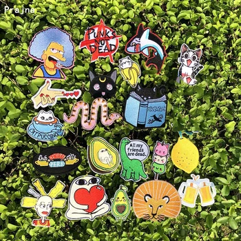 

Prajna Cartoon Cat Patch Embroidery Patches For Clothing Cute Dinosaur Lion Animal Iron On Patches On Clothes Avocado Stripe DIY