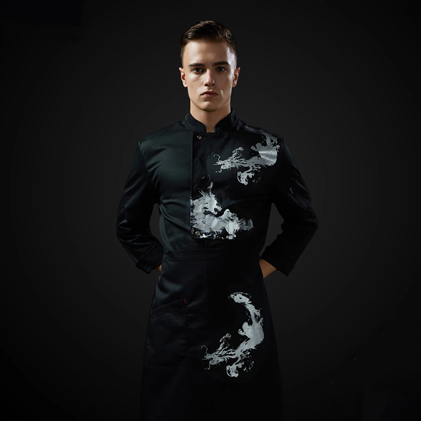 Бесплатная печать логотипа Дракон Стенд воротник с длинным рукавом шеф повар