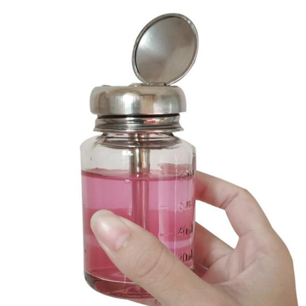 1 Piece 80ml Glass Push Down Empty Press Bottle Alcohol Acetone Pump Dispenser Vials for Nail Polish and Makeup Remover