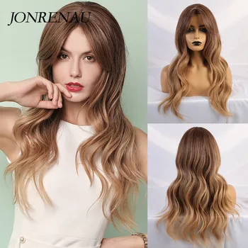 JONRENAU Long Synthetic Natural Wave Brown to Golden Blonde Ombre  Hair Wig Daily Wear Wigs for White /Black women 6