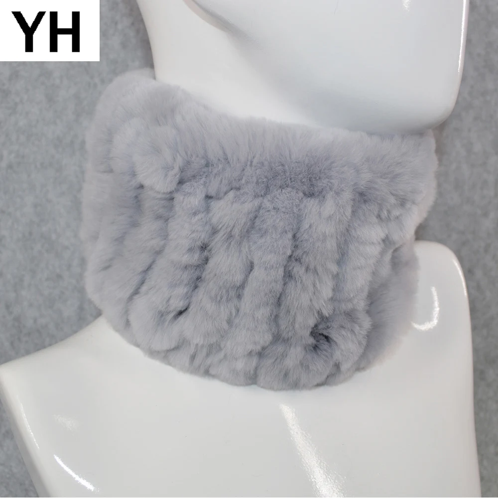 

2019 Real Rex Rabbit Fur Ring Scarf Women Knitted Real Rex Rabbit Fur Scarves Warm Soft Good Elastic Natural Fur Neckerchief