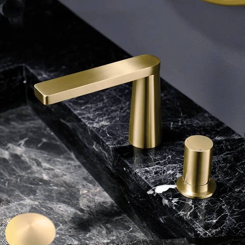 Fashion White brass bathroom sink faucet three holes two handle Cold hot water mixer basin faucet