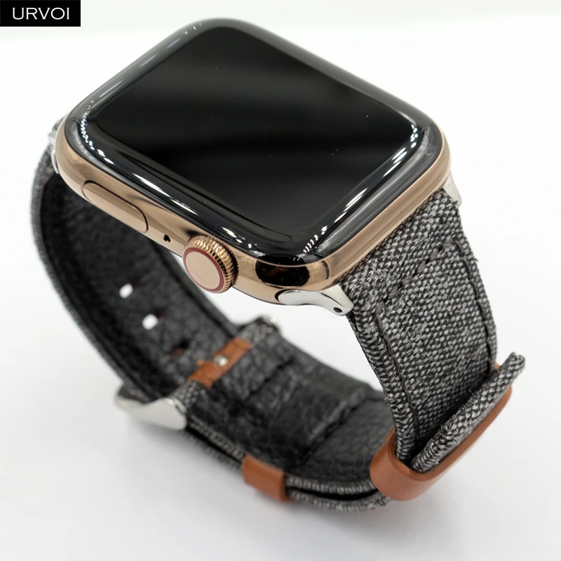 

URVOI Strap for apple watch 4 3 2 1 band for iwatch canvas band 40mm 44mm Branny pattern leather back watch accessoiries