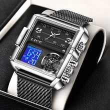 LIGE zegarek człowiek Top marka luksusowy plac Sport kwarcowy analogowy zegarek na rękę dla mężczyzn wodoodporny wojskowy cyfrowy zegarki kreatywny zegarek tanie i dobre opinie 24cm Moda casual QUARTZ Podwójne wyświetlanie 3Bar Sprzączka CN (pochodzenie) STAINLESS STEEL 13mm Hardlex Kwarcowe zegarki