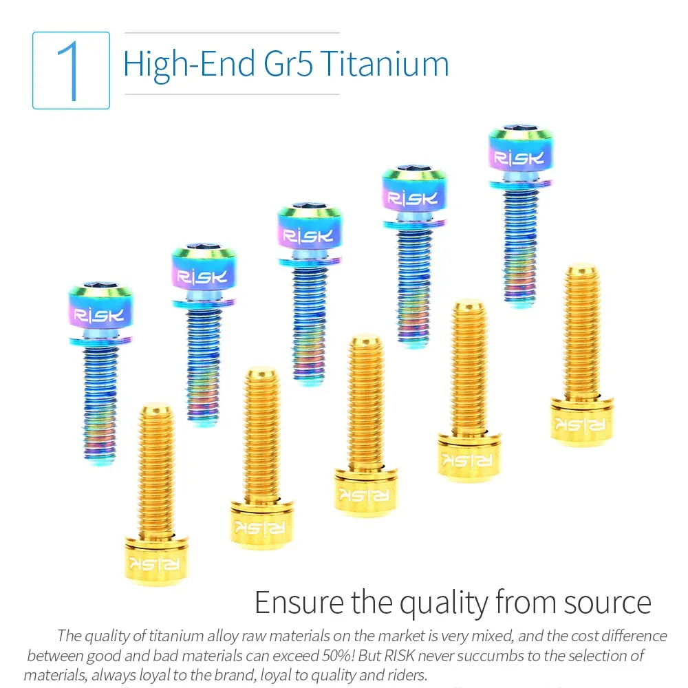 Риска 6 шт./лот M5* 18/20 мм велосипедный вынос руля болты для выноса руля с шайбами Титан сплав Велоспорт велосипед горный велосипед винты+ прокладка M5x18mm M5x20mm