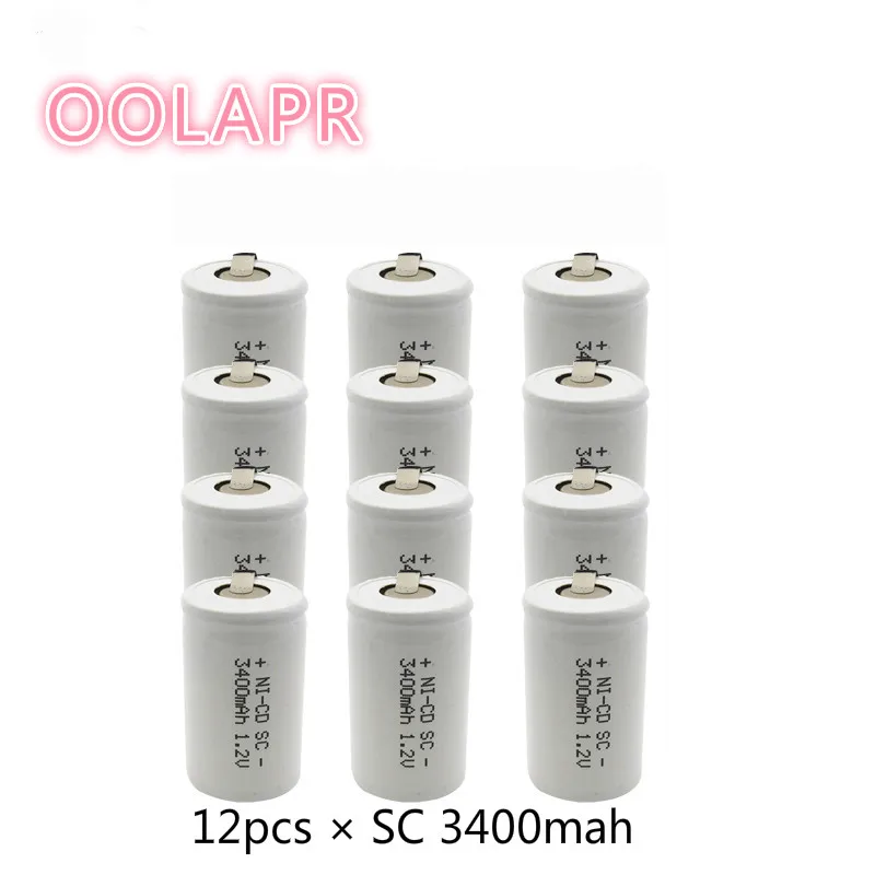 

OOLAPR 12PCS High quality battery rechargeable battery sub c battery SC 3400mah 1.2v battery replacement 1.2 v with tab