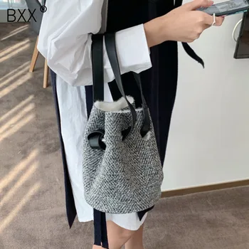 

[BXX] Velvet Bucket Bags For Women 2020 Winter Shoulder Handbags and Purse Female Travel Drawstring Totes Lady Fashion Bag HN736