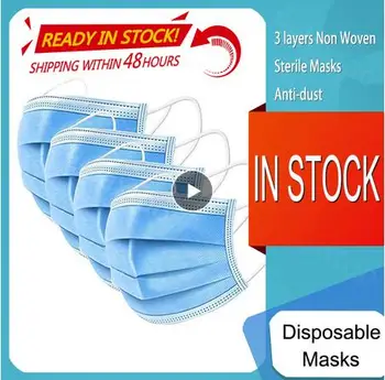 

A box of disposable masks with breathable blue masks Fast Shipping 50pcs Health Care Covers Mouths 3Ply Facemask Halloween