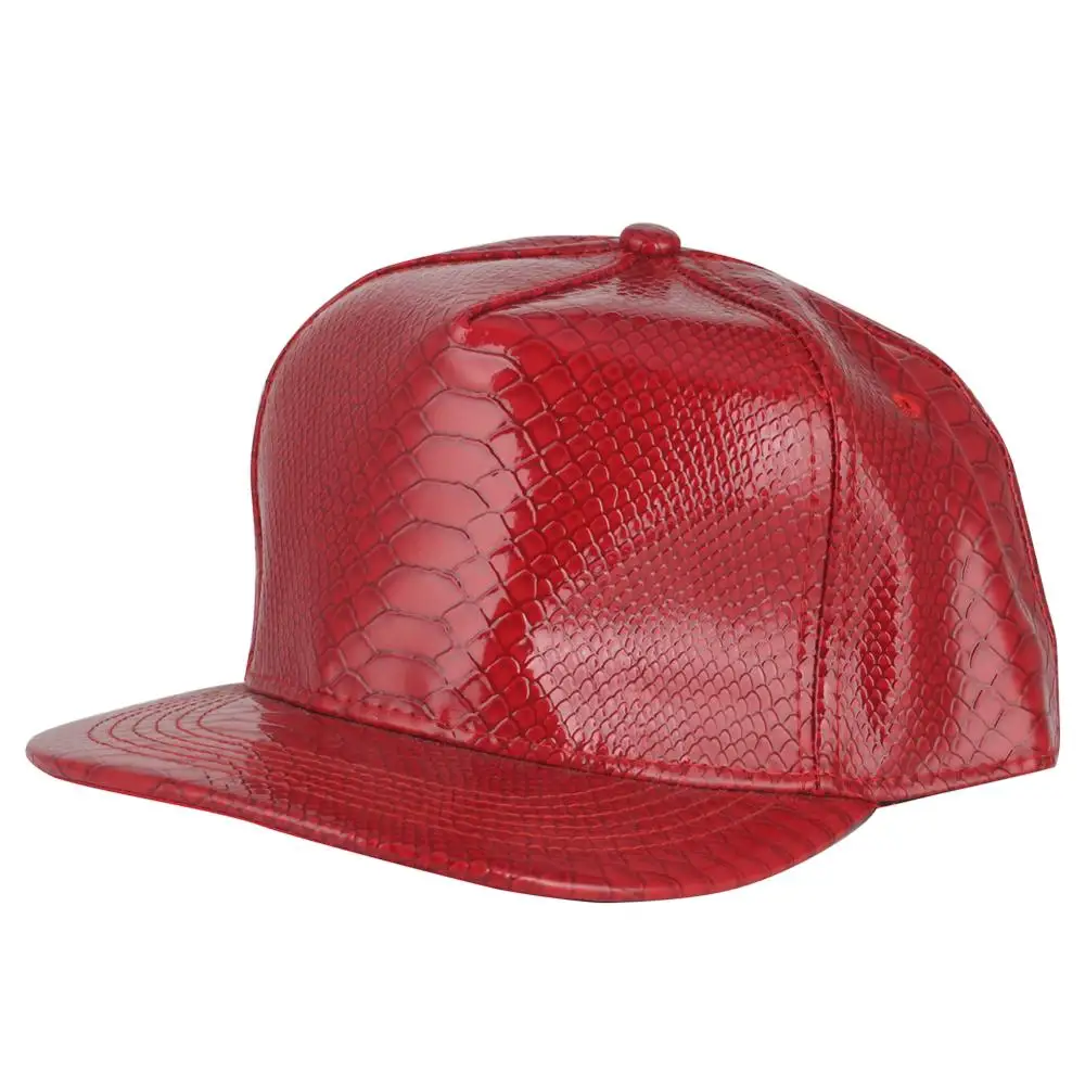 

Red Hip Hop Baseball Cap Korean Style Version PU Leather Flat Baseball Cap Street Dance Hat Punk Gorras Snapback Hats Jazz Bone