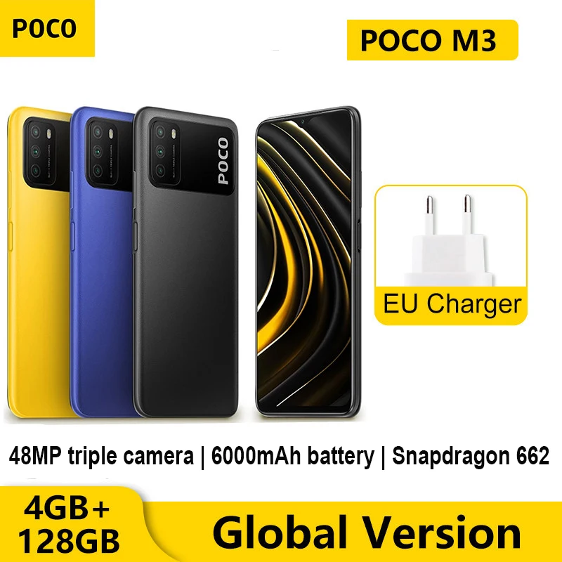 Глобальная версия POCO M3 4 ГБ ОЗУ 128 Гб ПЗУ телефон Snapdragon 662 Восьмиядерный 6000 мАч 6 53