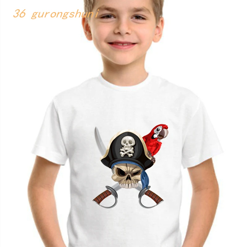 christmas shirts cartoon kids t shirt for boys kid clothing girl clothes children tshirt girls kawaii skull Pirate Parrot graphic tee boy t-shirt custom t shirts