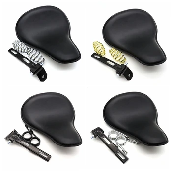 

For Harley Custom Chopper Bobber Brown Leather Saddle Seat Motorcycle Retro 3" Spring Bracket Mounting Base Kit Solo Seat Black