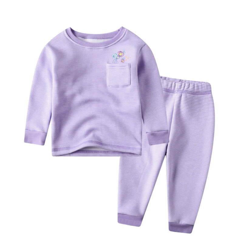 Little Maven/Новинка; сезон весна-осень-зима; детская одежда с круглым вырезом; Цвет фиолетовый; в полоску; с принтом; Хлопковые вязаные бархатные комплекты с длинными рукавами для девочек