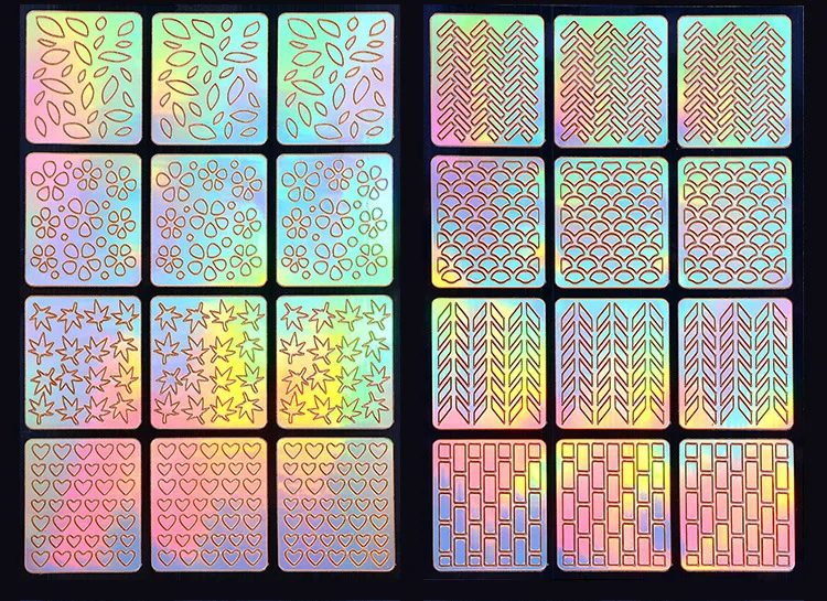 Перекрестная граница наклейки для ногтей симфония лазерные накладные ногти стикер 24-Маникюр Французский Клей Бумага Шаблон моделирования