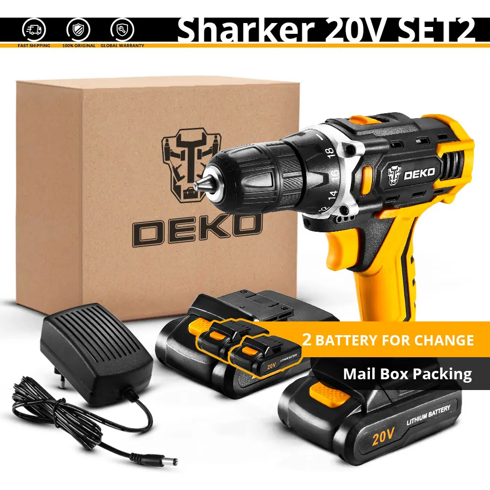 Sharker 20V SET2 DEKO Новое поступление Banger 12 в 16 В 20 в Аккумуляторная дрель электрическая отвертка мини беспроводной драйвер питания DC литий-ионный аккумулятор 3/8 в - Цвет: Sharker 20V SET2