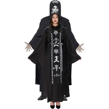 

Men And Women Halloween Vintage Evil Wizard Cosplay Costume Robe Adult Couple Missionary Friar Priest Monk Vampire Party Costume