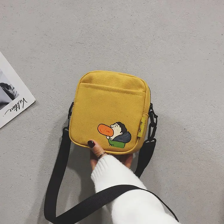 

INS Super Fire Canvas Disco Dancing Square Sling Bag Small Bag Women's 2019 Autumn And Winter New Style Cartoon Casual Crossbody