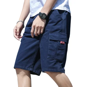 

Blue Elastic Waist Casual Shorts Men Harajuku Hip Hop Summer Patchwork Knee Length Joggers Cargo Sweat Short Streetwear CC50DK35