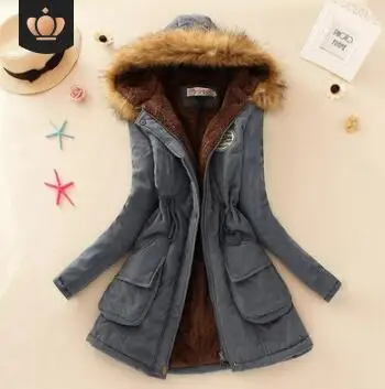 Women Parkas Winter Medium length Women's Cotton Coat New Fashion Casual Large size Warm Hooded Women's Cotton Coat LXL12 - Цвет: Cow blue