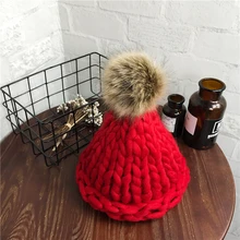 Женская модная Зимняя шерстяная шапка с помпоном шапки грубой вязки наружная теплая шляпа Лыжная вязаная шапочка многоцветная на выбор