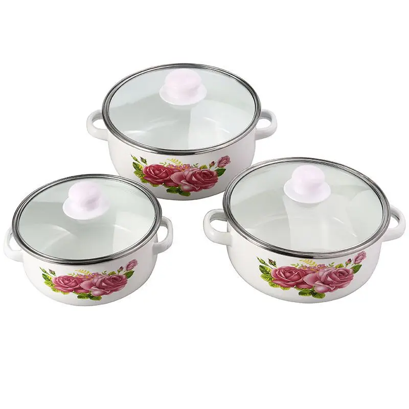 Casserole Pots set 1-2litre Kitchen Utensil 16/18/20cm Cooking Tools Enamel pots