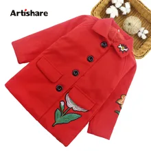 Детская куртка с цветочной вышивкой для девочек, плотное теплое вельветовое Детское пальто осенняя модная зимняя одежда для девочек, Новогодняя одежда
