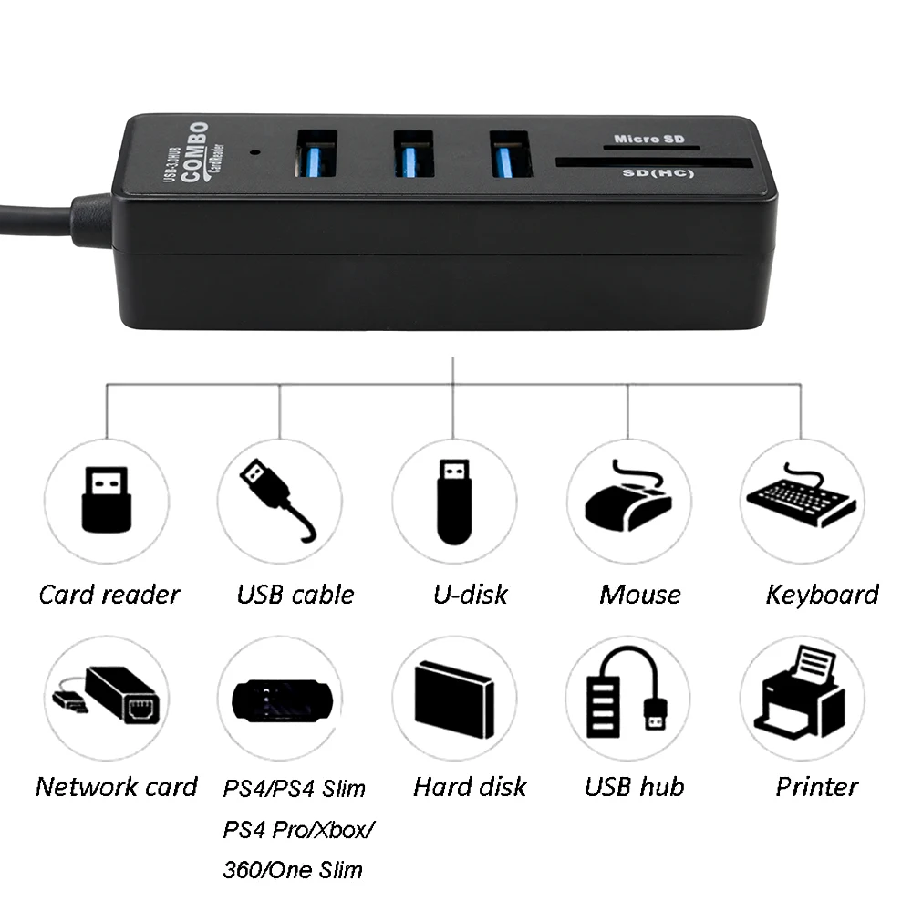 Usb-хаб 3,0 Мульти USB 3,0 концентратор USB Высокоскоростной разветвитель 3 6 портов 2,0 Hab устройство для чтения карт SD TF все в одном для ПК Компьютерные аксессуары