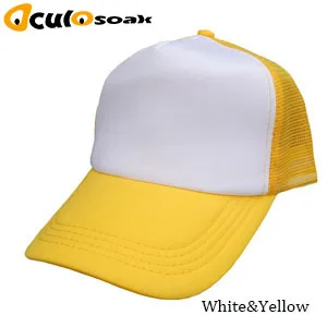 white and yellow Цена по прейскуранту завода-изготовителя! индивидуальный дизайн логотипа дешевые полиэстер для мужчин и женщин бейсболка без рисунка, с сеткой Регулируемый головной убор для взрослых детей - Цвет: white and yellow