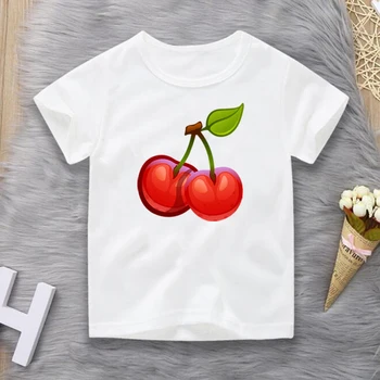 

Baby Boy Girl Short Sleeves In Summer Cartoon Cherry Fruit Print T Shirt Funny Children's Present Gift Clothes 2020 New Arrival
